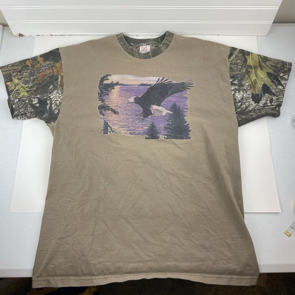 VTG Brown T-Shirt Men's XL Camo Mesh Short Sleeves Eagle Lake Outdoors USA Made